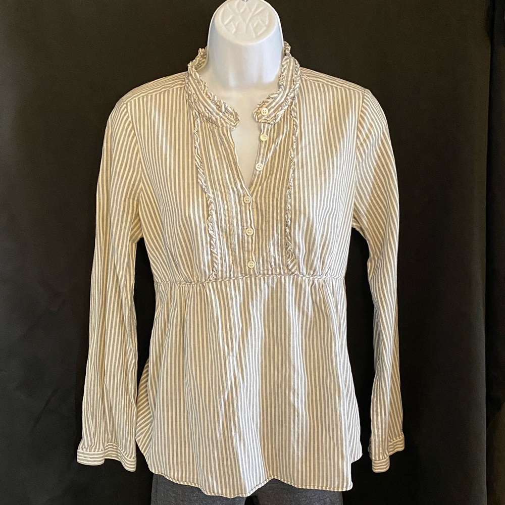 J. Crew Striped grey/navy/white button blouse